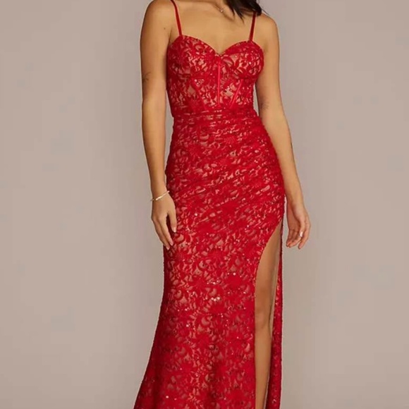 Red Prom Dress With Leg Slit - Picture 2 of 3